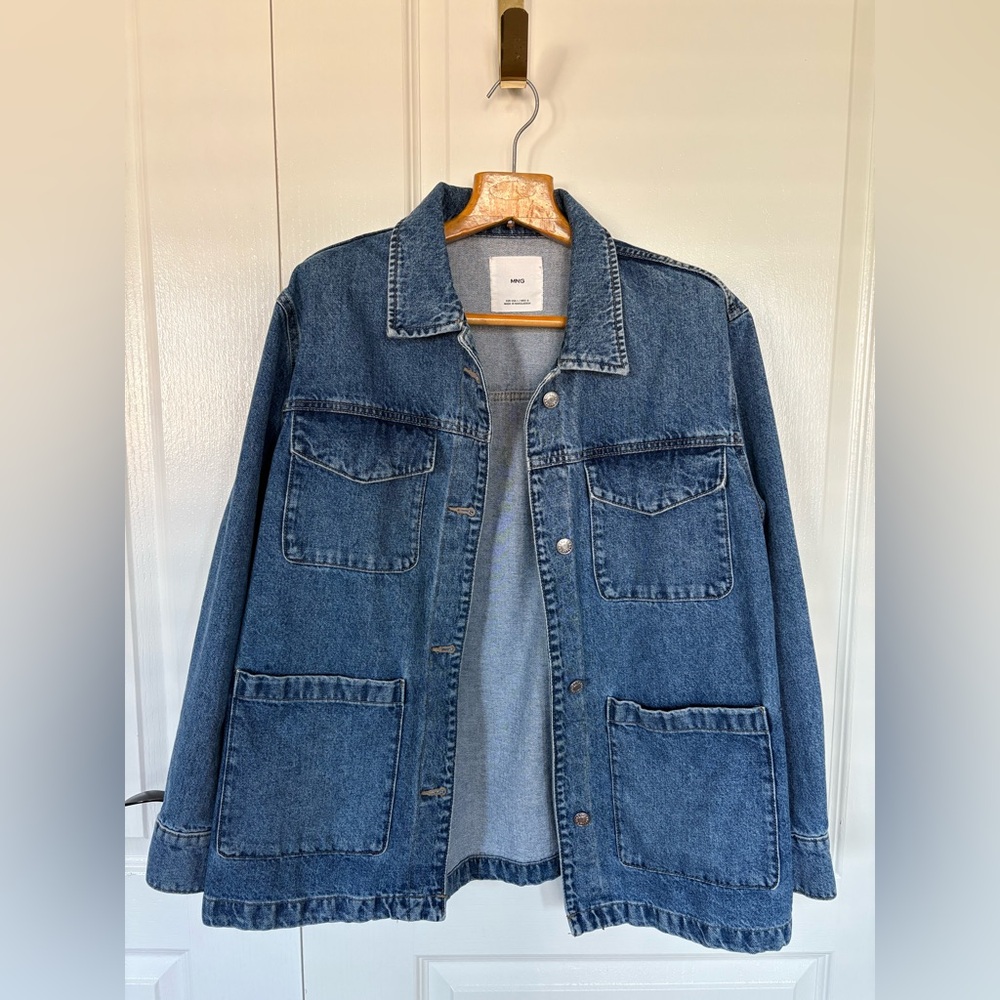 Mango Dark Blue Denim Jacket with Patch Pockets